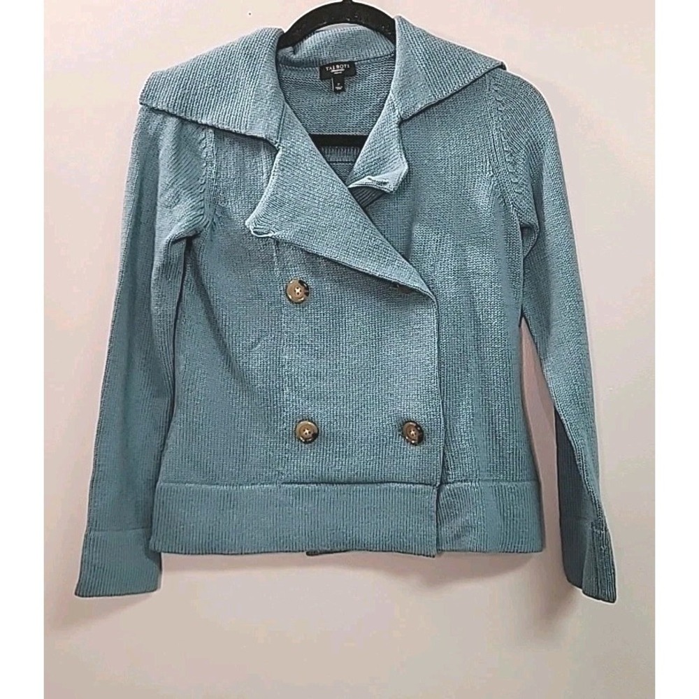 Talbots Womens Petite Blue Double Button Cardigan Sweater Classic Minimalist